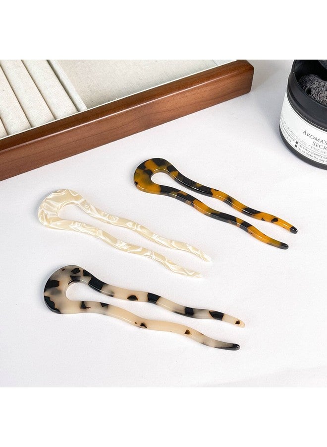 FRDTLUTHW 4.6Inch U Shaped Acetate French Hair Pin Tortoise Shell 2 Prong Bun Hair Sticks For Women Thick Long Hair(Pack Of 3) - Image 5