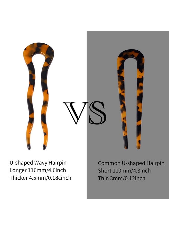 FRDTLUTHW 4.6Inch U Shaped Acetate French Hair Pin Tortoise Shell 2 Prong Bun Hair Sticks For Women Thick Long Hair(Pack Of 3) - Image 4