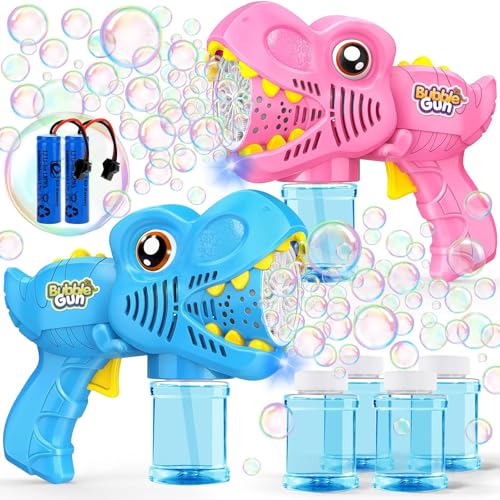 Yunaking Toys for Boys Girls Ages 48 2 Pack Bubble Machine Gun Rechargeable Dinosaur Toy Gift for 4 5 6 7 8 Boy Girl Kids Toddlers Outdoor Toys 46 Easter Basket Stuffers Christmas Valentines Gift - Image 1