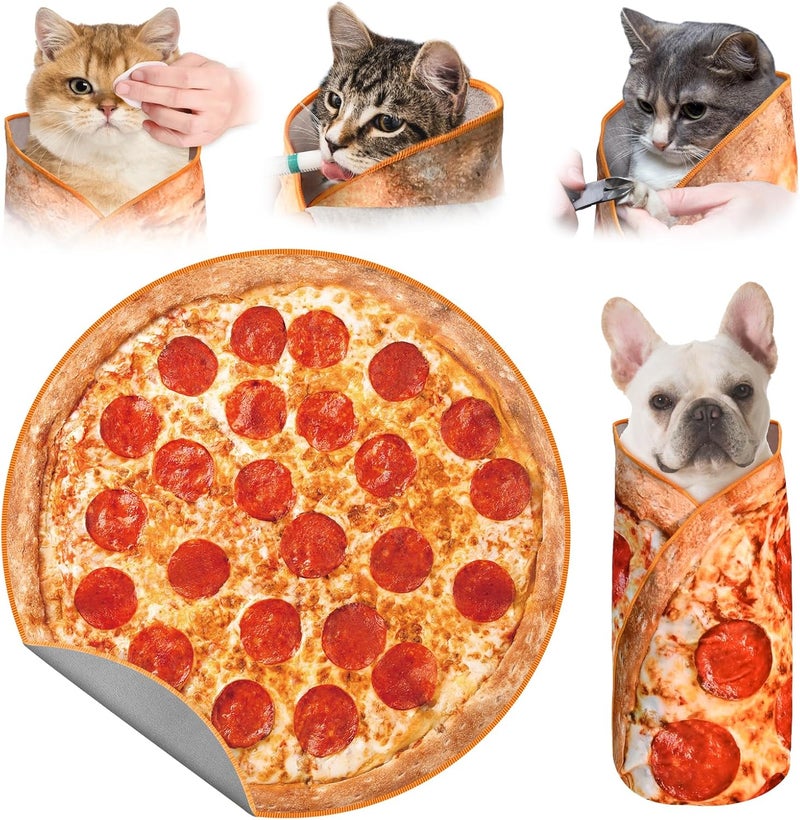 MASHDE 31.5" Large Cat Grooming Wrap for Cutting Nails, Self-Stick Dog Cat Wrap, Soft Pizza Blanket Pet Tool Gifts for Multifunctional Care Medicine Anti-Escape - Image 1