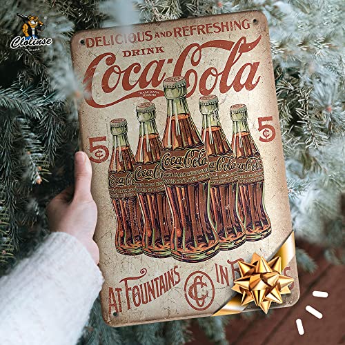 Clolinse Coca Cola Tin Signs | Vintage Metal Decor Bar Cool Things For Man Cave | Coke Retro Funny Stuff Wall Poster Shop Room Kitchen Home House Coffee Garage 8x12 Inch - Image 2