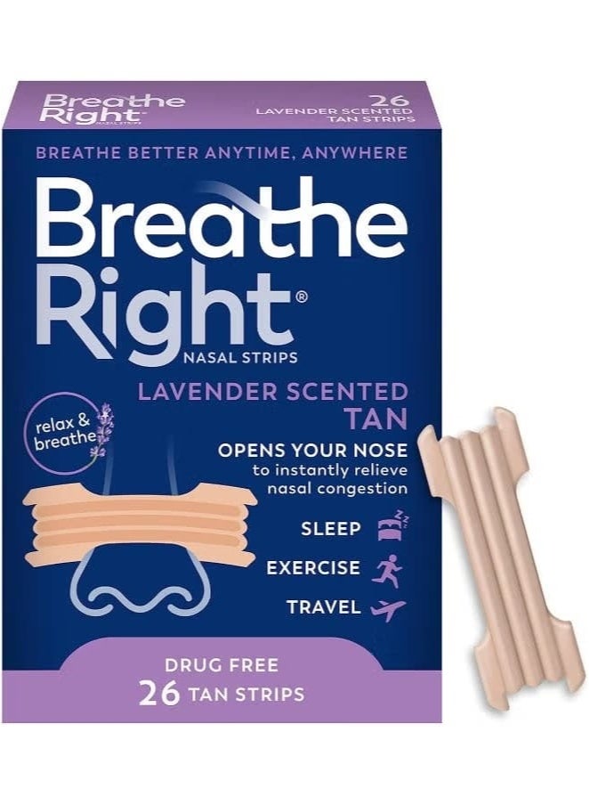 Breathe Right Nasal Strips for Snoring Relief – Calming Lavender Scent – 26 Count – Extra Strength, Drug-Free, Opens Nasal Passages for Better Breathing and Sleep - Image 1