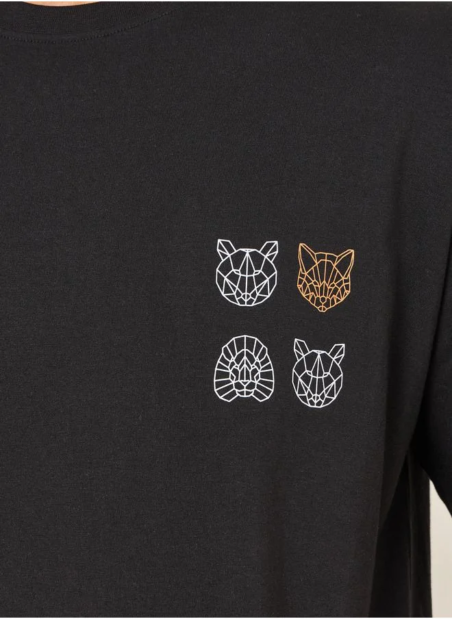 ستايلي Minimal Print Oversized Cotton Rich T-Shirt