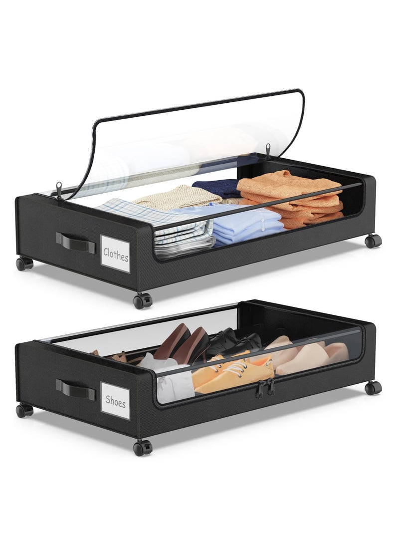Anmi Under Bed Storage with Wheels, XXL 60L Under Bed Storage Containers, under the bed storage Organizer with Clear Lids - Rolling Drawers & Bins for Clothes,Shoes,Toys, 2-Pack (Black)  - Image 1
