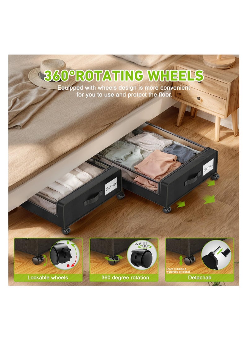Anmi Under Bed Storage with Wheels, XXL 60L Under Bed Storage Containers, under the bed storage Organizer with Clear Lids - Rolling Drawers & Bins for Clothes,Shoes,Toys, 2-Pack (Black)  - Image 4