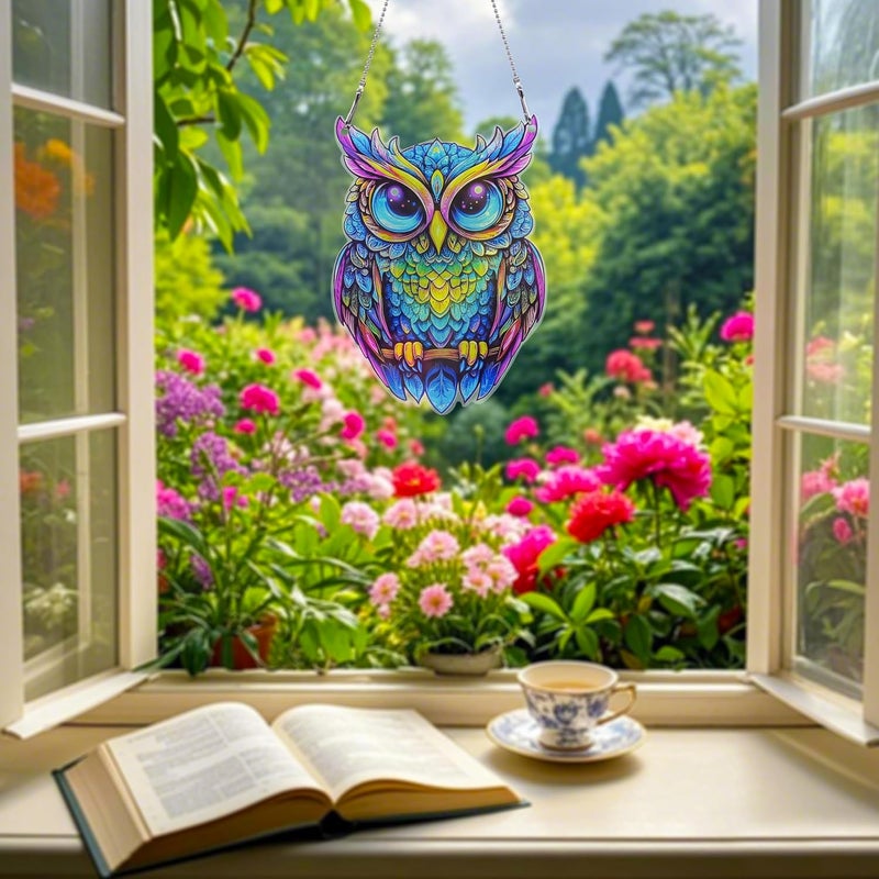 thmnj Owl Ornaments Colorful Window Hanging Decorations Home Wall Decor for Bedroom Patio Indoor Outdoor - Image 4