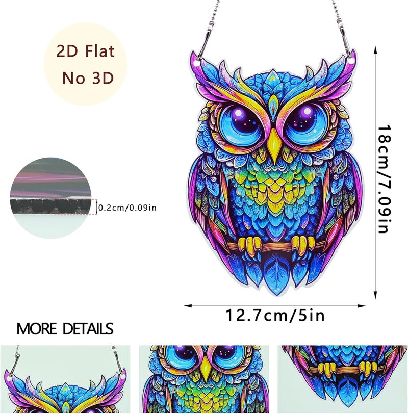 thmnj Owl Ornaments Colorful Window Hanging Decorations Home Wall Decor for Bedroom Patio Indoor Outdoor - Image 2