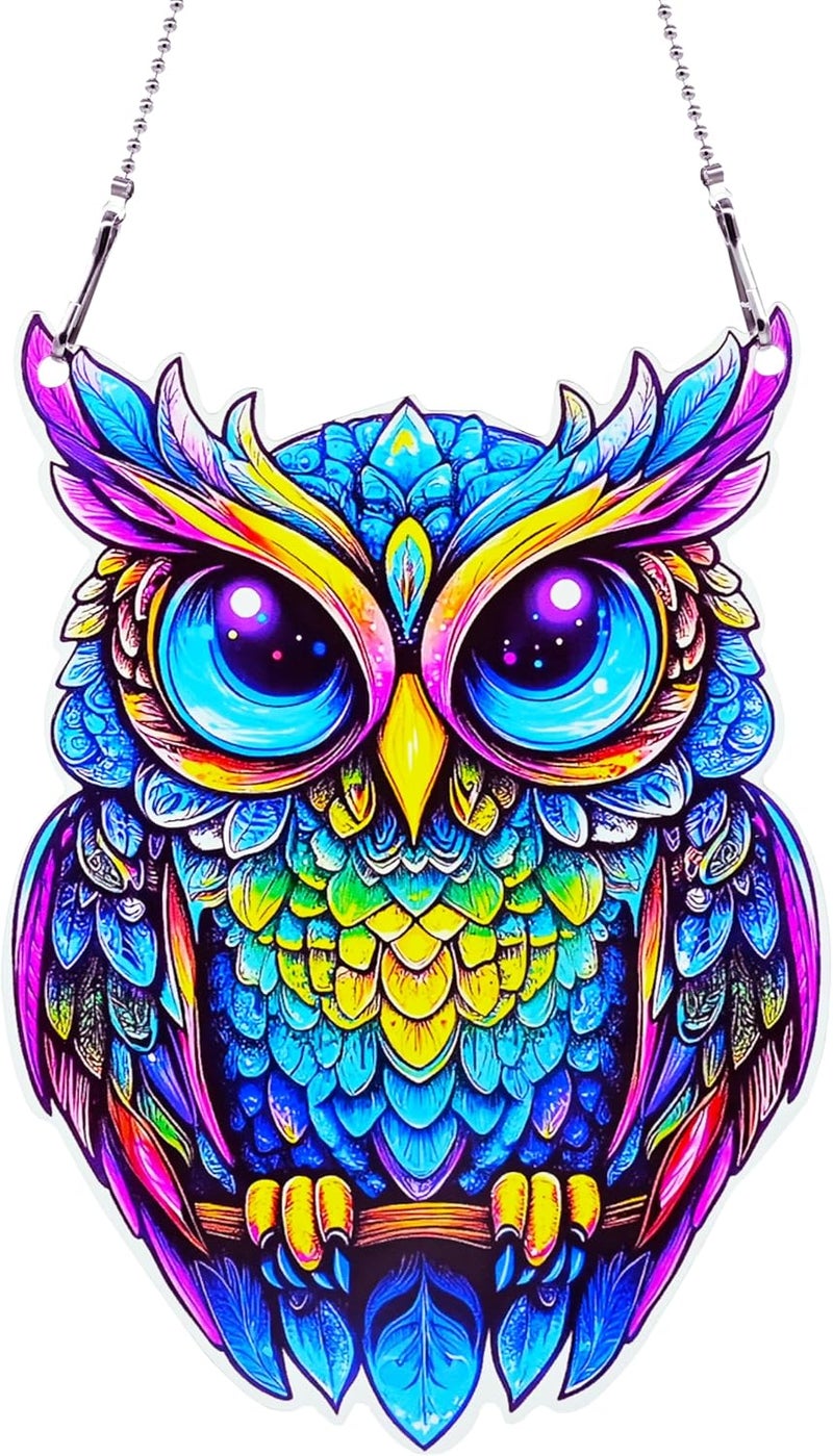 thmnj Owl Ornaments Colorful Window Hanging Decorations Home Wall Decor for Bedroom Patio Indoor Outdoor - Image 1