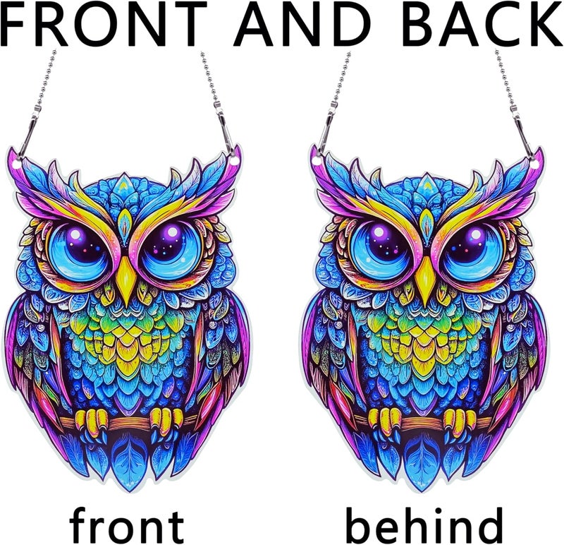 thmnj Owl Ornaments Colorful Window Hanging Decorations Home Wall Decor for Bedroom Patio Indoor Outdoor - Image 3