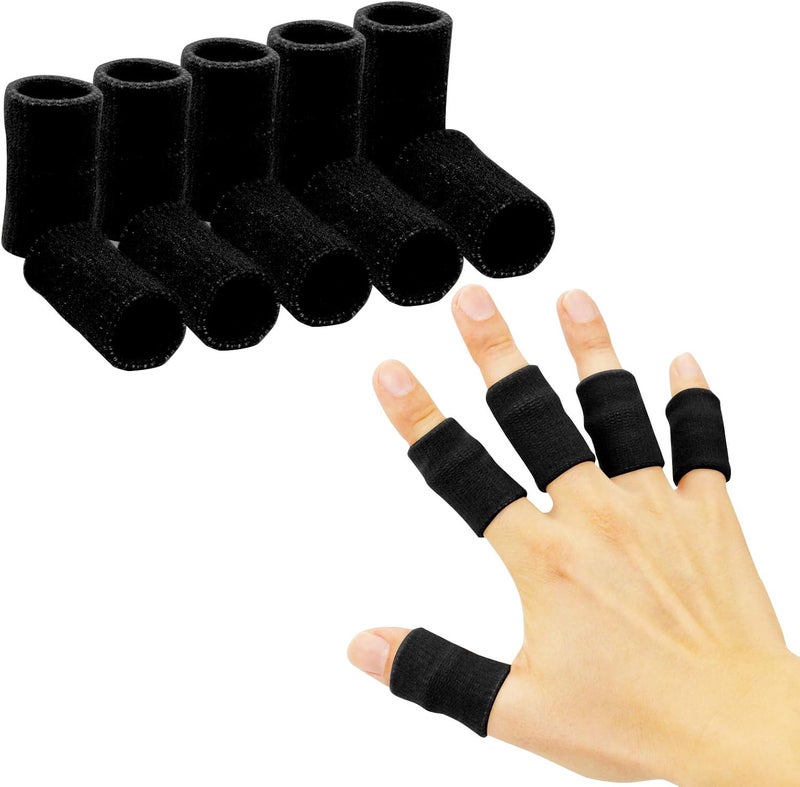 sevensun Finger Sleeves , Thumb Splint Brace For Finger Support, Breathable Elastic Finger tape, Compression pression Protector For Reliving Pain, Triggger Finger, Compression Aid For Sports, 10PCS (black) - Image 1