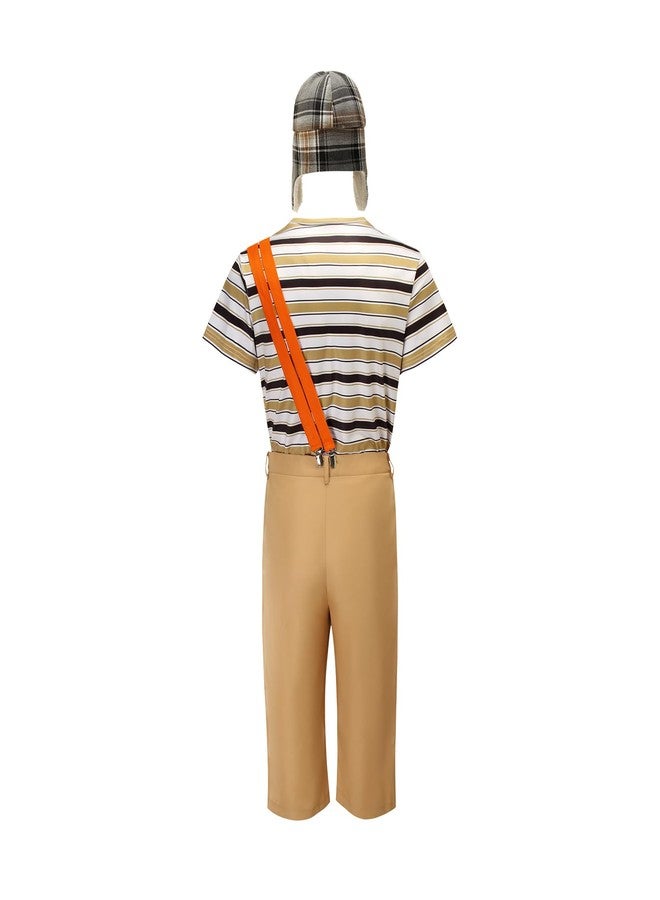 Cuzeolin Adults El Chavo Del Ocho Costume Stripe T-Shirt Pants Suspenders with Hat Sets Cosplay Uniform Outfits L - Image 4
