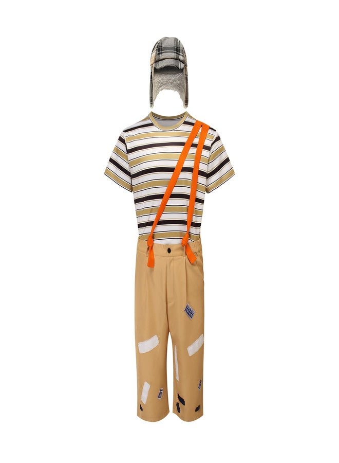 Cuzeolin Adults El Chavo Del Ocho Costume Stripe T-Shirt Pants Suspenders with Hat Sets Cosplay Uniform Outfits L - Image 2