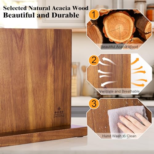 ENOKING Extra Large Magnetic Knife Block, 15.2-In Acacia Wood Knife Holder for Home Kitchen, Universal Knife Holder Stand with Strong Enhanced Magnets for Safe and Multifunctional Knife Storage - Image 4