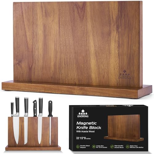 ENOKING Extra Large Magnetic Knife Block, 15.2-In Acacia Wood Knife Holder for Home Kitchen, Universal Knife Holder Stand with Strong Enhanced Magnets for Safe and Multifunctional Knife Storage - Image 1
