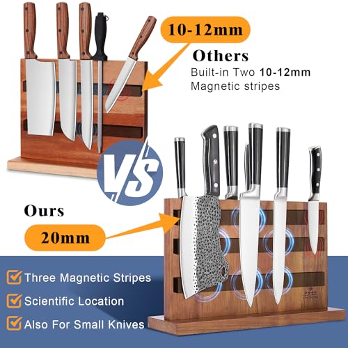 ENOKING Extra Large Magnetic Knife Block, 15.2-In Acacia Wood Knife Holder for Home Kitchen, Universal Knife Holder Stand with Strong Enhanced Magnets for Safe and Multifunctional Knife Storage - Image 3