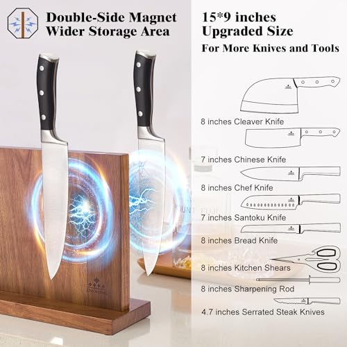 ENOKING Extra Large Magnetic Knife Block, 15.2-In Acacia Wood Knife Holder for Home Kitchen, Universal Knife Holder Stand with Strong Enhanced Magnets for Safe and Multifunctional Knife Storage - Image 2