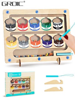 GROIC Wooden Magnetic Maze for Toddler, Magnetic Color and Number Maze, Montessori Wooden Color Matching Learning Counting Puzzle Board, Counting Matching Activities Fine Motor Skills Toys for Kids  - Image 1