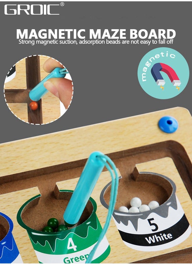 GROIC Wooden Magnetic Maze for Toddler, Magnetic Color and Number Maze, Montessori Wooden Color Matching Learning Counting Puzzle Board, Counting Matching Activities Fine Motor Skills Toys for Kids  - Image 4