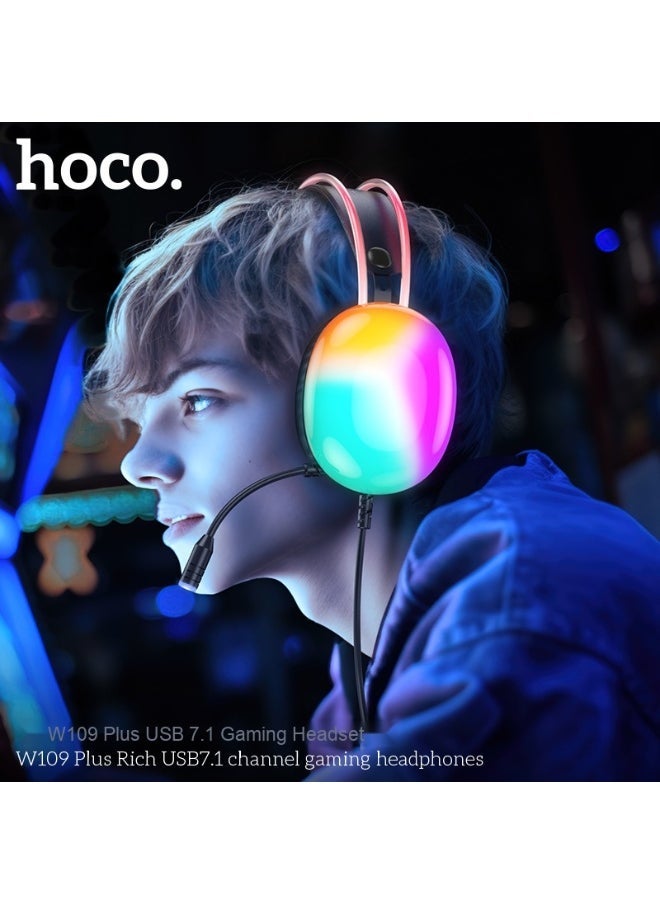 Hoco W109 Plus Vibrant USB 7.1 Channel Gaming Headset – Immersive Surround Sound with Dynamic RGB Lighting Effects, Noise-Isolating Microphone, Comfortable Over-Ear Design, Compatible with PC, PS4, PS5, Xbox, and More – Enhance Your Gaming Experience  - Image 5