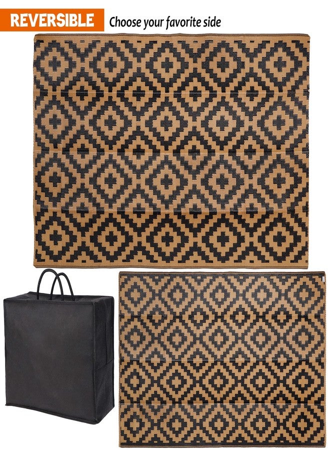 SAND MINE Plastic Straw Modern Area Large Floor Mat and Rug (Black & Brown,5x 8In) - Image 4