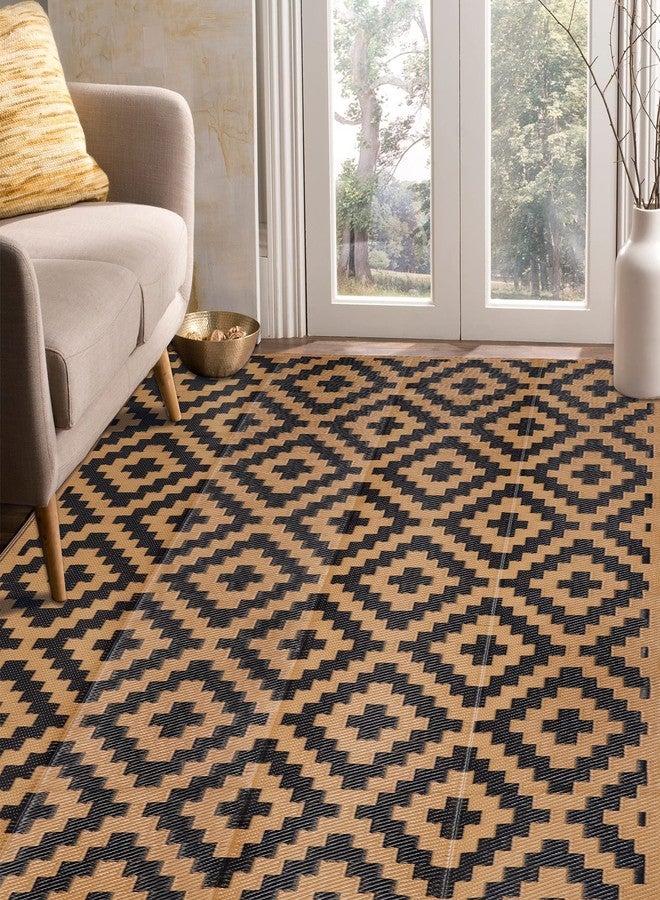 SAND MINE Plastic Straw Modern Area Large Floor Mat and Rug (Black & Brown,5x 8In) - Image 1