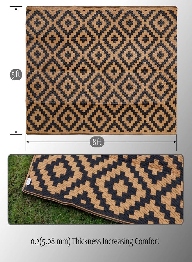 SAND MINE Plastic Straw Modern Area Large Floor Mat and Rug (Black & Brown,5x 8In) - Image 2