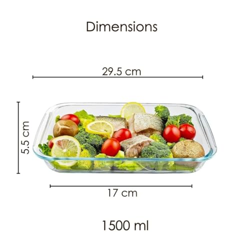Femora Classic Borosilicate Glass Baking Tray for Kitchen | 1500 ml | Baking Dish | Serving Bowl | Oven & Microwave, Dishwasher and Freezer safe | Rectangle | Transparent | Glass Bowl Container - Image 3