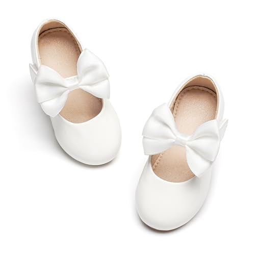 Otter MOMO Toddler/Little Girls Flower Girl Ballerina Flats Shoes Slip-on School Party White Dress Shoes Size 11 - Image 1