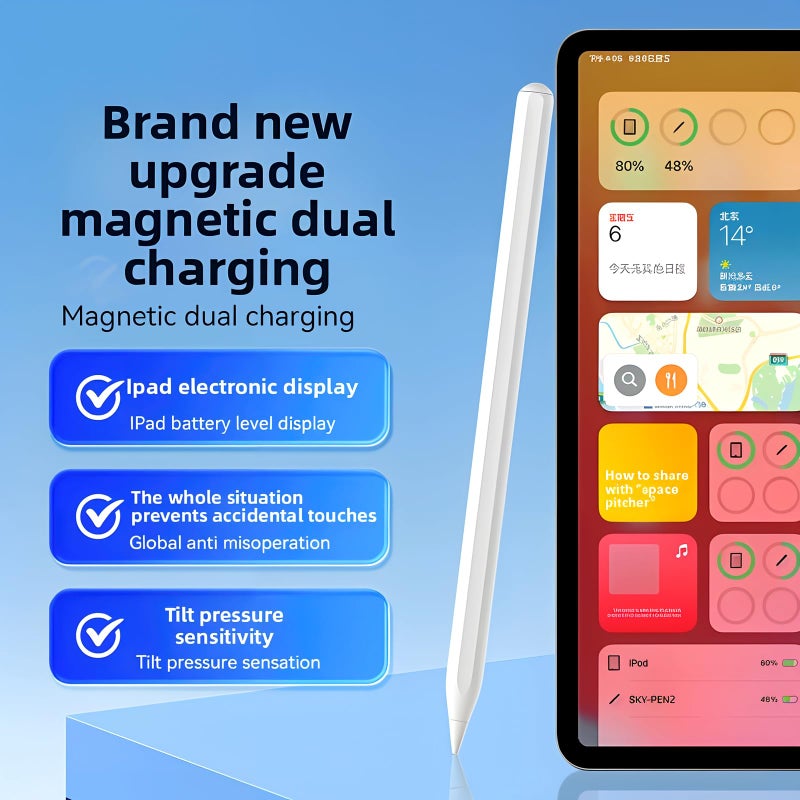 Stylus Pen compatible with iPad, battery level display, Brand new upgrade magnetic dual charging White, 2X Fast Charge compatible with Apple Pen for 2018-2025 Magnetic Charging (494) - Image 2