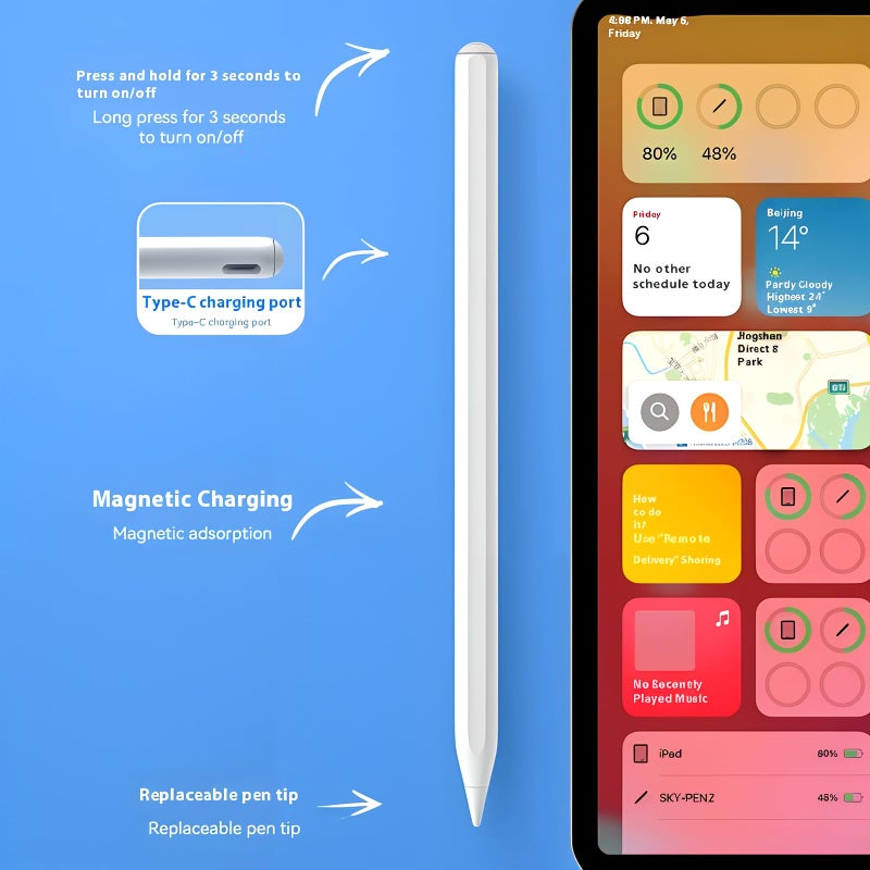 Stylus Pen compatible with iPad, battery level display, Brand new upgrade magnetic dual charging White, 2X Fast Charge compatible with Apple Pen for 2018-2025 Magnetic Charging (494) - Image 3