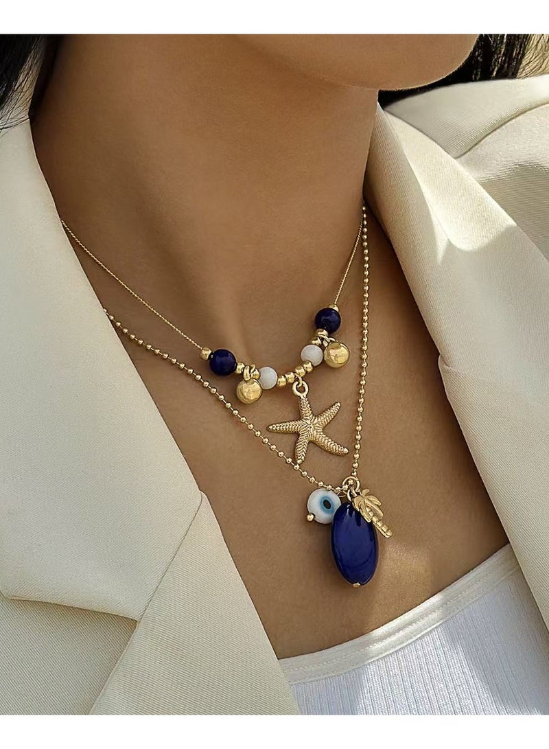 جلوسكي 1pc boho خمر نمط خرز قلادة قلب ونجوم قلادات راتنج واللؤلؤ الاصطناعي مثالية للحفلات وتقديم الهدايا الملحقات النسائية طوال الموسم - Image 1