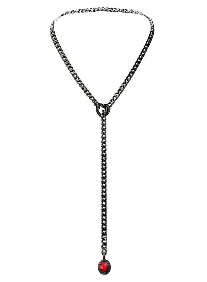 EverGlimp Heart Slip Chain Necklace for Women, Gold Cuban Chain with Removable Heart O-Ring, Sparkling Crystal Pendant, Adjustable Y-Necklace, Dainty Statement Jewelry. (Black-Red) - Image 1