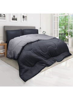 Hotel Linen Klub Hotel Linen Klub  Reversible Down Alternative Comforter  Set -Ultra Soft Brushed Stripe Microfiber Fabric, 200GSM Soft Fibersheet Filling, Size :Double 220 x 240cm , Color: Charcoal & Lt. Grey  - Image 2
