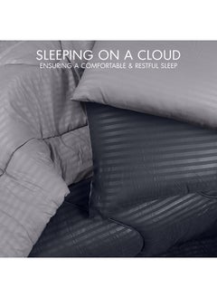 Hotel Linen Klub Hotel Linen Klub  Reversible Down Alternative Comforter  Set -Ultra Soft Brushed Stripe Microfiber Fabric, 200GSM Soft Fibersheet Filling, Size :Double 220 x 240cm , Color: Charcoal & Lt. Grey  - Image 4