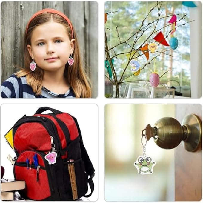 ELECDON 60 PIECES HEAT SHRINK PLASTIC SHEET KIT, INCLUDING 10 PIECES BLANK SHRINK FILM PAPER AND 5 PIECES SHRINK ART PAPER WITH PATTERN, PUNCH, KEYRING, PENCILS FOR DIY ORNAMENTS OR CREATIVE CRAFT - Image 4