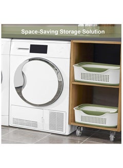 XVersion Laundry Basket Large Foldable 40L with Handle, Collapsible Handled Plastic Washing Clothes Laundry Bin Container, Multi purpose Organizer Storage Washing Basket for Home - Green  - Image 3