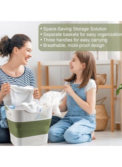 XVersion Laundry Basket Large Foldable 40L with Handle, Collapsible Handled Plastic Washing Clothes Laundry Bin Container, Multi purpose Organizer Storage Washing Basket for Home - Green  - Image 2
