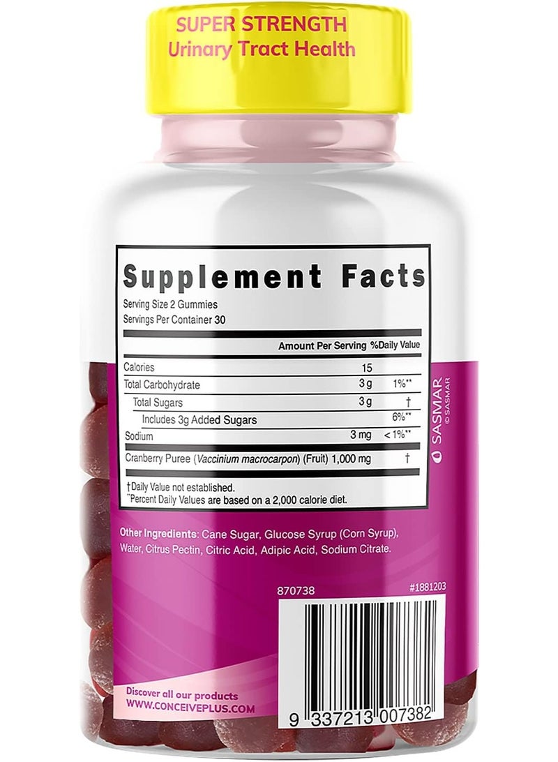 Conceive Plus Cranberry Gummies - 1000mg Strength Cranberry Gummy Vitamins, Urinary Health, 60 Gummy Count, 30 Day Supply - Image 3
