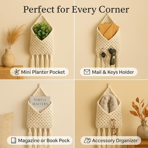 ecofynd Cotton Pocket Wall Holder, Magazine Storage Organizer, Boho Mount Mail Hanging Home Decor Ivory (BH001) (BH001) - Image 4