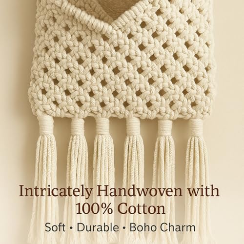 ecofynd Cotton Pocket Wall Holder, Magazine Storage Organizer, Boho Mount Mail Hanging Home Decor Ivory (BH001) (BH001) - Image 5