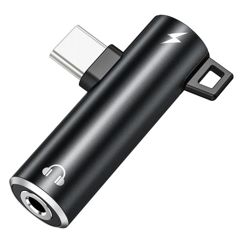 Verilux ® 2 in 1 Type C to Type C & 3.5mm Jack Audio Adapter, USB C Male to Female Charging Adapter, Right Angle Design, Travel Compact - Image 1