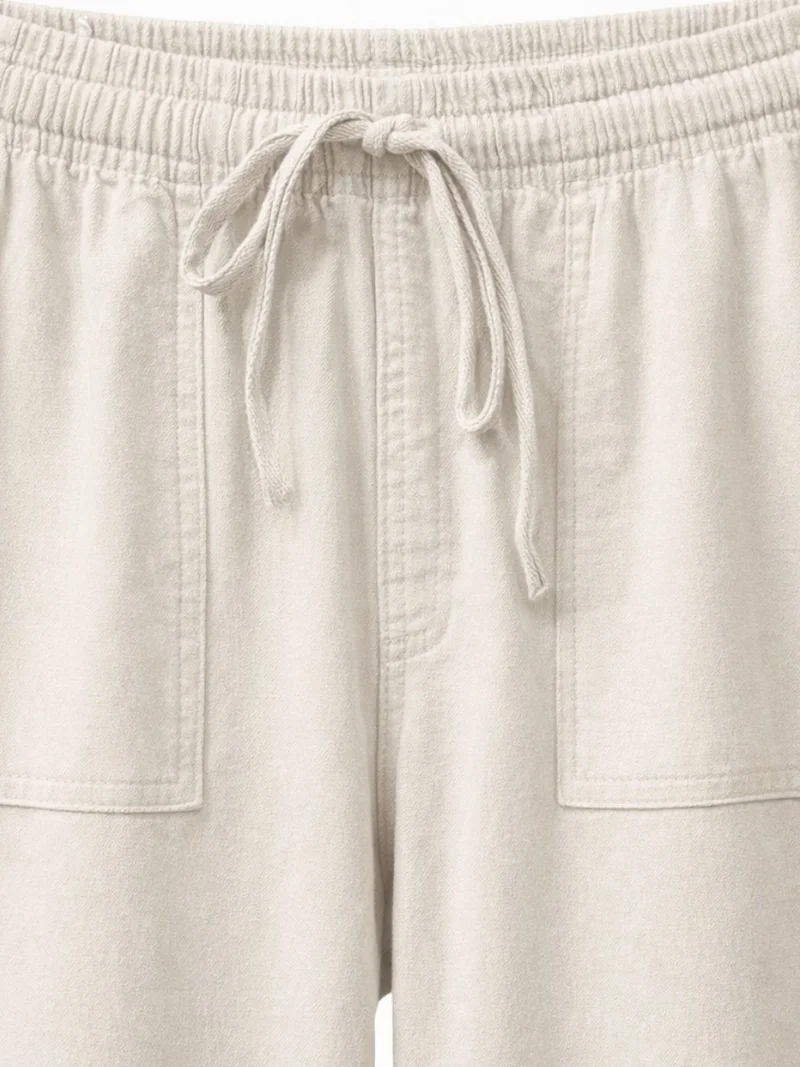 MixRay Stone Natural MIXRAY Mid Waist Straight Leg Cotton Pants with Tie Closure for Women | Best Price UAE