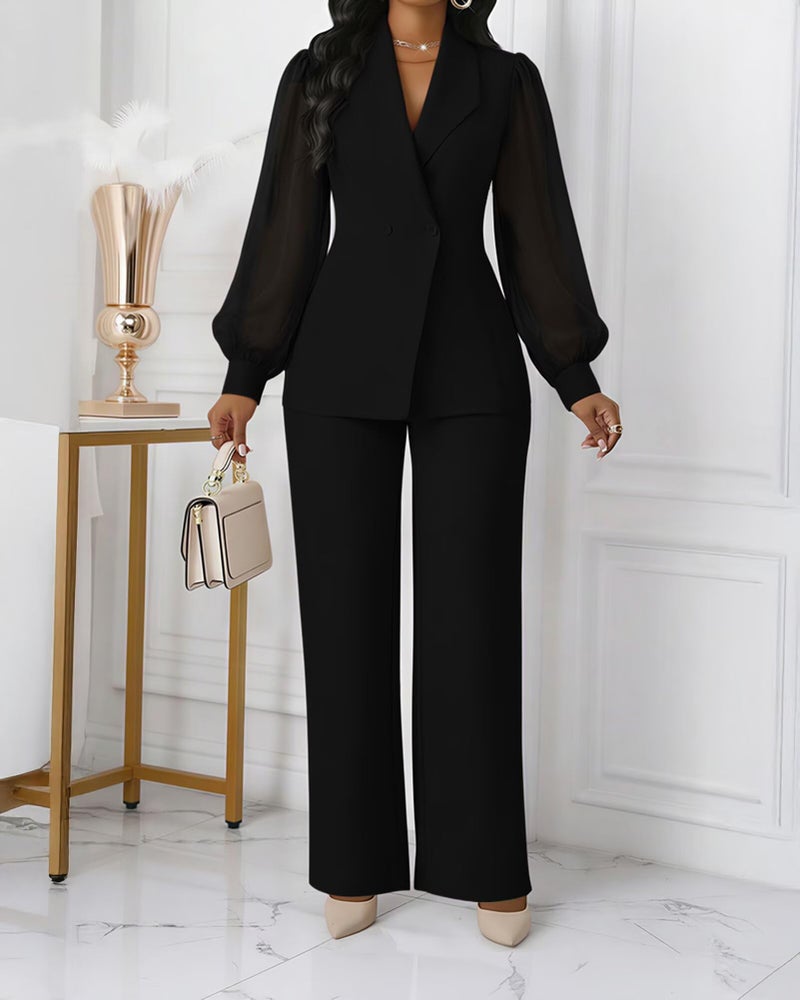 Kafiloe Women's Suits 2 Piece Set Dressy Long Sleeve Blazer Pants Suits Work Office Business Casual Outfits Black L - Image 3