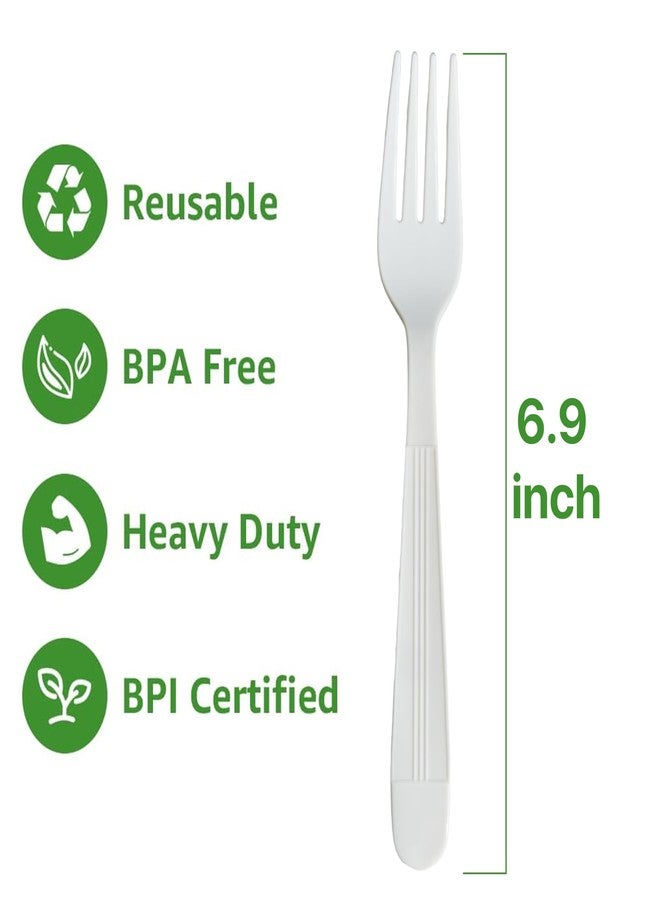 Pokanic Plastic [Fork x 125 Pack] Utensils Silverware Wrapped Bulk Pack Disposable Cutlery Party Supply Heavy Duty Forks (125 Pack, White - Fork) - Image 3