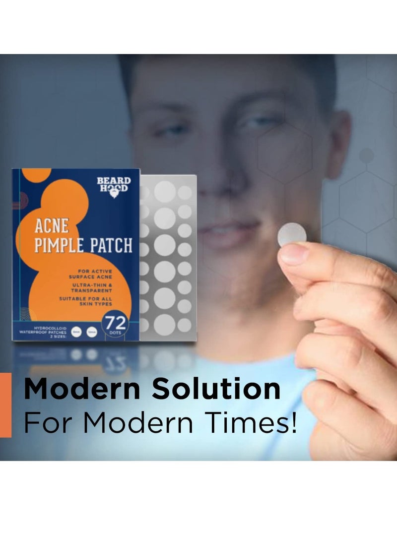 BEARDHOOD - Acne Pimple Patch 72 Hydrocolloid Waterproof Patches For Active Surface Acne Absorbs Pimple Overnight Reduces Excess Oil | For All Skin Types - Image 1