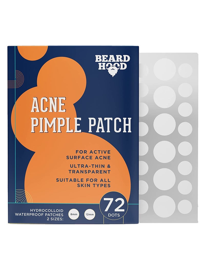 BEARDHOOD - Acne Pimple Patch 72 Hydrocolloid Waterproof Patches For Active Surface Acne Absorbs Pimple Overnight Reduces Excess Oil | For All Skin Types - Image 1