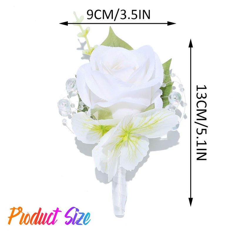 Latious Wedding Flower Boutonniere Groom Rose Buttonholes Prom Suit Decoration for Men (White) - Image 2