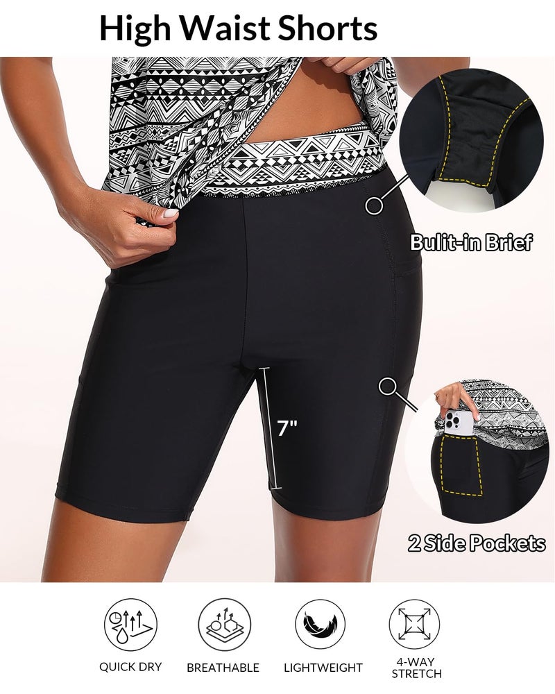 Talisea Womens Tankini with Shorts - Two Piece Swimsuit with 2 Pockets 7" Long Boy-Leg Shorts Blouson Athletic Bathing Suit - Image 4