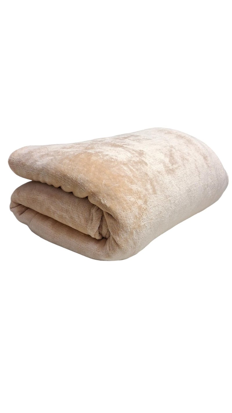 CHANDRAVATI Plush Reversible Dohar Blanket | Lightweight 200 GSM Summer Blanket for Single Bed | Soft Cozy Bedding for Sofa, Couch, Travel & Camping | Beige Color, Single - Image 1