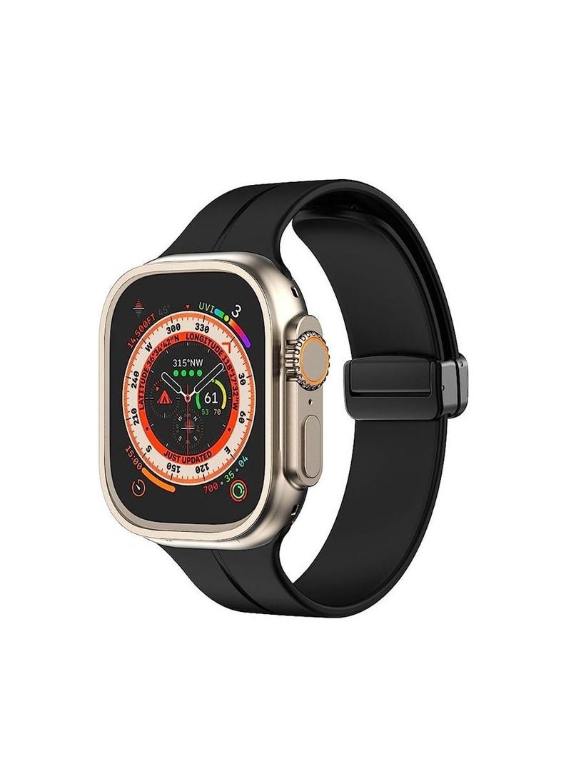 لساعة  ابل واتش 42/44 ملم  سيريس6 - سوار رياضي بديل من السيليكون بمشبك مغناطيسي على شكل D - أسود - Image 2
